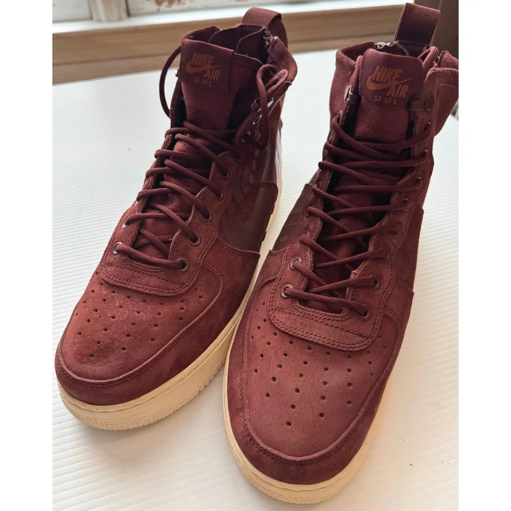 Nike Special Field Air Force 1 Mid Burgundy Canvas Suede Sneakers Men's 11